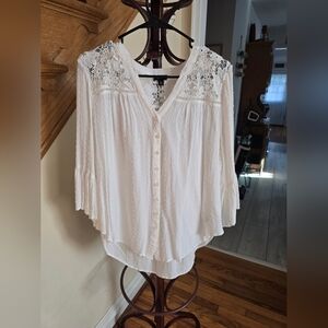 Elegant Lace Button-Up Blouse - Cream